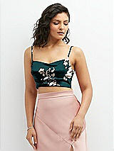 Front View Thumbnail - Vintage Primrose Evergreen Floral Satin Mix-and-Match Draped Midriff Top