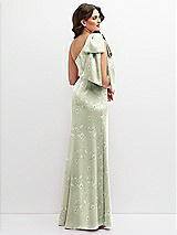 Rear View Thumbnail - Vintage Primrose Celadon Floral One-Shoulder Satin Maxi Dress with Chic Oversized Shoulder Bow