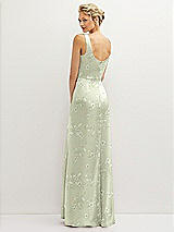 Rear View Thumbnail - Vintage Primrose Celadon Floral Square-Neck Satin A-line Maxi Dress with Front Slit