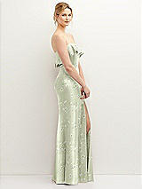 Side View Thumbnail - Vintage Primrose Celadon Floral Soft Ruffle Cuff Strapless Trumpet Dress with Front Slit