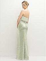 Rear View Thumbnail - Vintage Primrose Celadon Floral Soft Ruffle Cuff Strapless Trumpet Dress with Front Slit