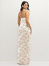 Rear View Thumbnail - Golden Hour Floral Asymmetrical Draped Pleat Wrap Satin Maxi Dress