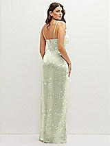 Rear View Thumbnail - Vintage Primrose Celadon Floral Asymmetrical Draped Pleat Wrap Satin Maxi Dress