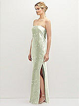 Side View Thumbnail - Vintage Primrose Celadon Strapless Pull-On Floral Satin Column Dress with Side Seam Slit