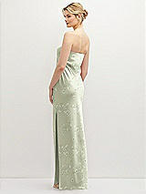 Rear View Thumbnail - Vintage Primrose Celadon Strapless Pull-On Floral Satin Column Dress with Side Seam Slit