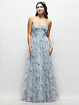 Front View Thumbnail - Mist Garden Floral Strapless Twist Cup Corset Tulle Dress with Long Full Skirt