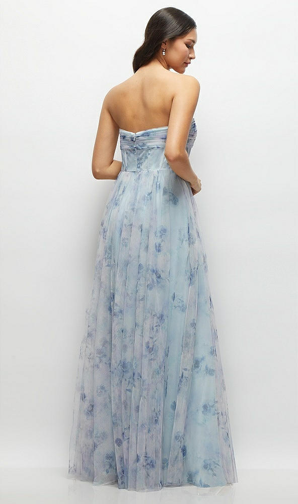 Back View - Mist Garden Floral Strapless Twist Cup Corset Tulle Dress with Long Full Skirt