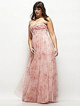 Side View Thumbnail - Rose Garden Floral Strapless Twist Cup Corset Tulle Dress with Long Full Skirt