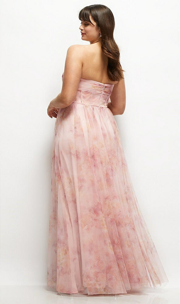 Back View - Rose Garden Floral Strapless Twist Cup Corset Tulle Dress with Long Full Skirt