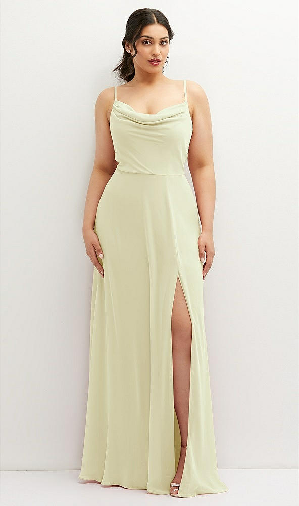 Front View - Butter Yellow Soft Cowl-Neck A-Line Maxi Dress with Adjustable Straps