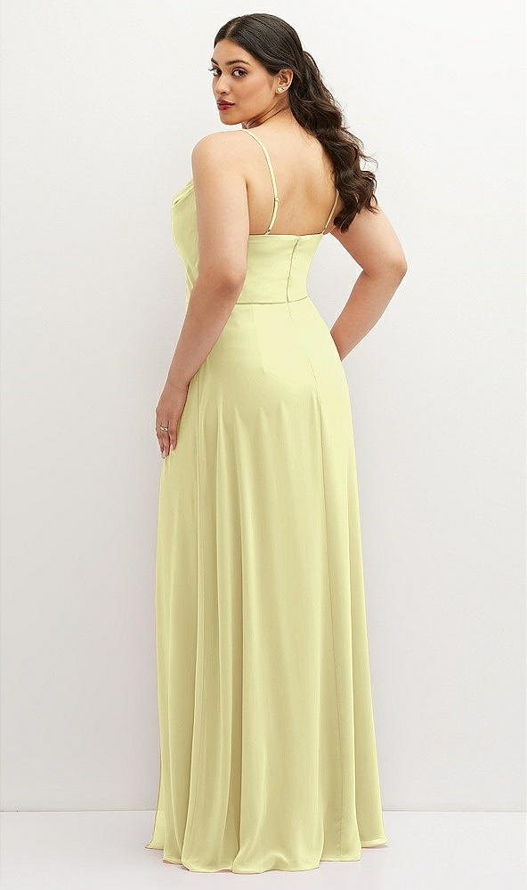 Back View - Butter Yellow Soft Cowl-Neck A-Line Maxi Dress with Adjustable Straps