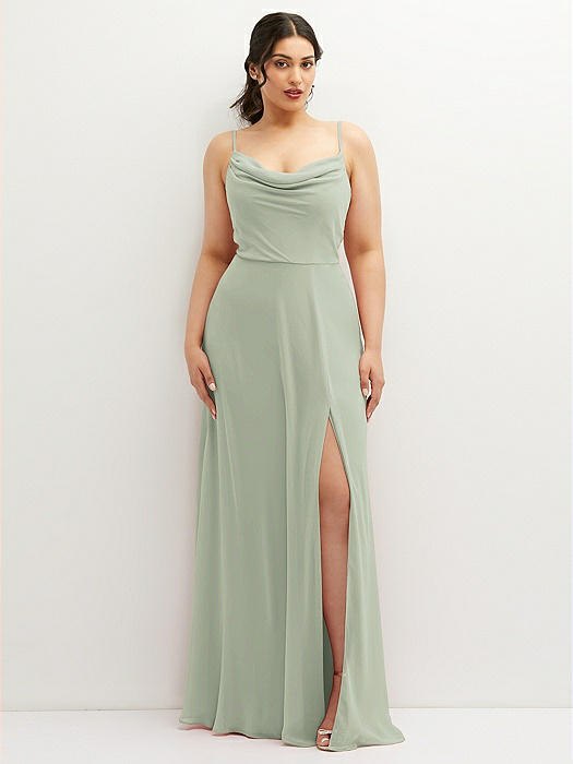 Soft Cowl-Neck A-Line Maxi Dress with Adjustable Straps