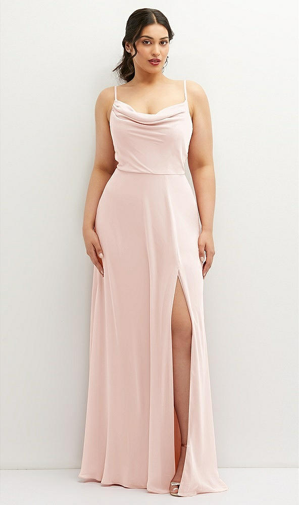 Front View - Blush Soft Cowl-Neck A-Line Maxi Dress with Adjustable Straps