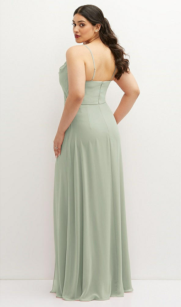 Back View - Celadon Soft Cowl-Neck A-Line Maxi Dress with Adjustable Straps