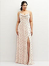 Front View Thumbnail - Coquette Floral Print Soft Cowl-Neck A-Line Maxi Dress with Adjustable Straps