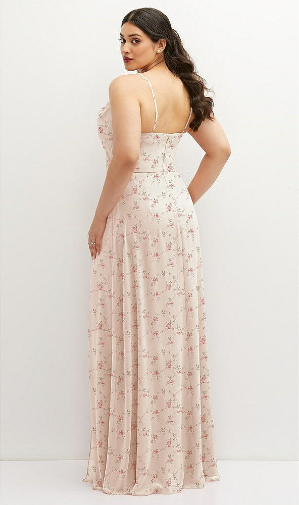 Back View - Coquette Floral Print Soft Cowl-Neck A-Line Maxi Dress with Adjustable Straps