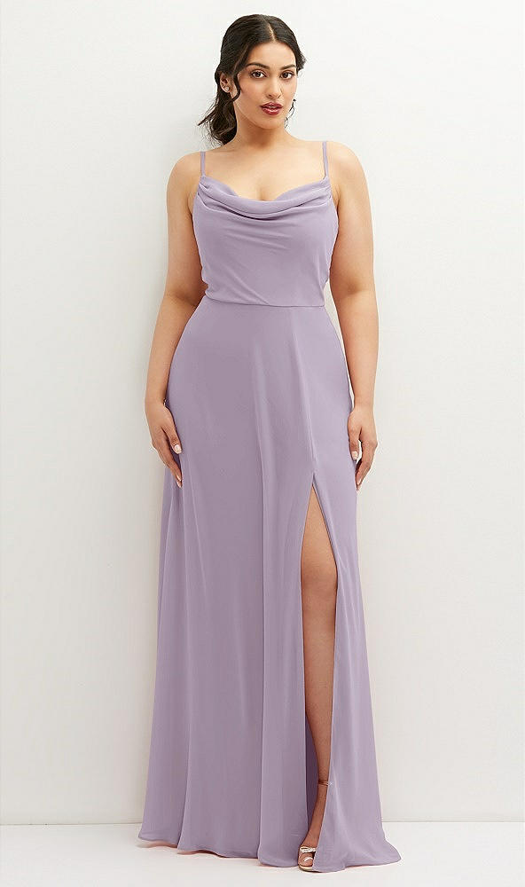 Front View - Lilac Haze Soft Cowl-Neck A-Line Maxi Dress with Adjustable Straps