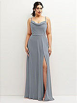 Front View Thumbnail - Platinum Soft Cowl-Neck A-Line Maxi Dress with Adjustable Straps