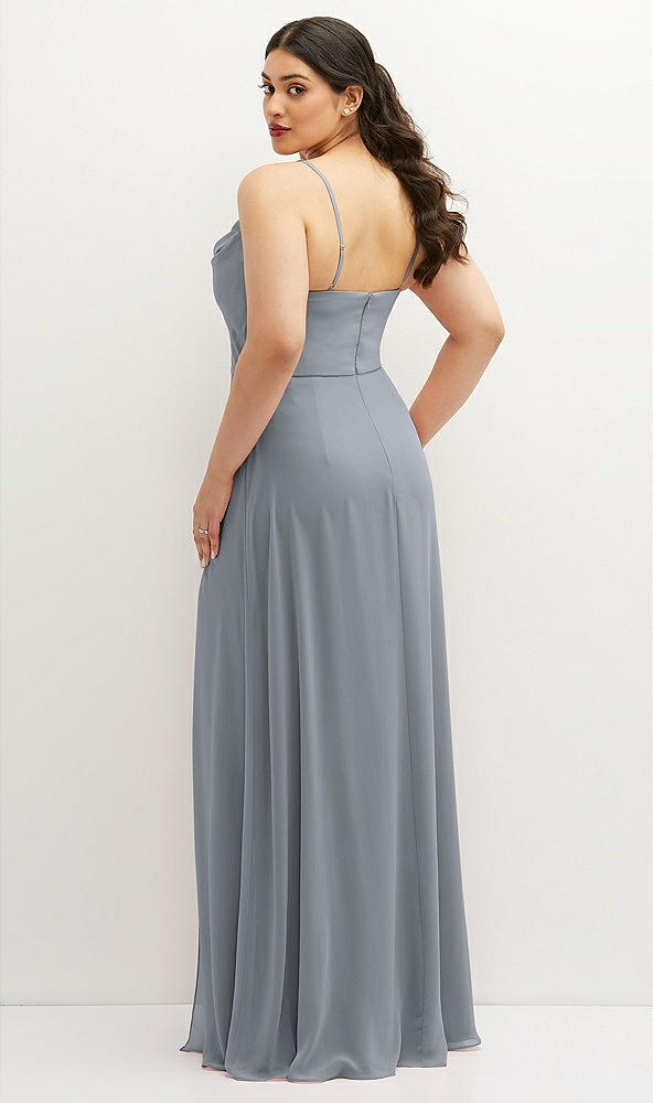 Back View - Platinum Soft Cowl-Neck A-Line Maxi Dress with Adjustable Straps