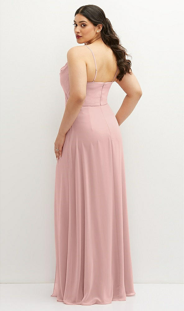 Back View - Rose - PANTONE Rose Quartz Soft Cowl-Neck A-Line Maxi Dress with Adjustable Straps