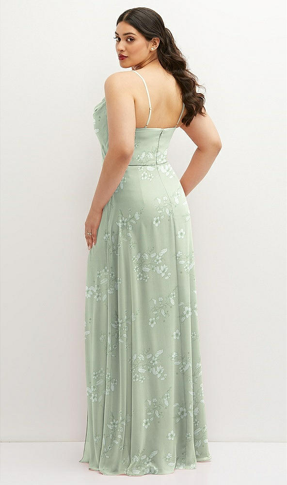 Back View - Vintage Primrose Sage Soft Cowl-Neck A-Line Maxi Dress with Adjustable Straps