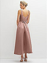 Rear View Thumbnail - Neu Nude Square Neck Satin Midi Dress with Full Skirt & Flower Sash