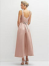 Rear View Thumbnail - Toasted Sugar Square Neck Satin Midi Dress with Full Skirt & Flower Sash