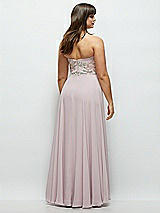 Rear View Thumbnail - Suede Rose Strapless Floral Embroidered Corset Maxi Dress with Chiffon Skirt