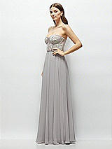 Side View Thumbnail - Cashmere Gray Strapless Floral Embroidered Corset Maxi Dress with Chiffon Skirt