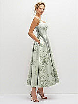 Side View Thumbnail - Sage Cottage Rose Floral Square Neck Satin Midi Dress with Full Skirt & Pockets