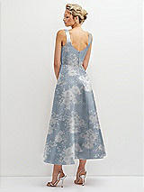 Rear View Thumbnail - Porcelain Blue Seraphina Floral Floral Square Neck Satin Midi Dress with Full Skirt & Pockets