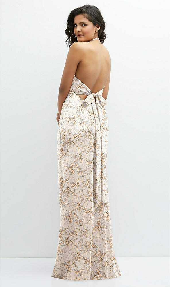 Back View - Golden Hour Floral Plunge Halter Open-Back Maxi Bias Dress with Tie Back