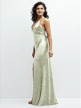 Side View Thumbnail - Vintage Primrose Celadon Floral Plunge Halter Open-Back Maxi Bias Dress with Tie Back