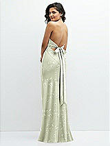 Rear View Thumbnail - Vintage Primrose Celadon Floral Plunge Halter Open-Back Maxi Bias Dress with Tie Back