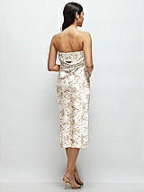 Rear View Thumbnail - Golden Hour Floral Strapless Midi Bias Column Dress with Peek-a-Boo Corset Back