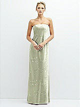 Front View Thumbnail - Vintage Primrose Celadon Floral Strapless Maxi Bias Column Dress with Peek-a-Boo Corset Back