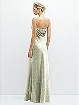 Rear View Thumbnail - Vintage Primrose Celadon Floral Strapless Maxi Bias Column Dress with Peek-a-Boo Corset Back