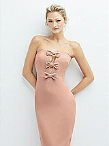 Alt View 1 Thumbnail - Pale Peach Rhinestone Bow Trimmed Peek-a-Boo Deep-V Maxi Dress with Pencil Skirt