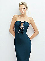 Alt View 1 Thumbnail - Atlantic Blue Rhinestone Bow Trimmed Peek-a-Boo Deep-V Maxi Dress with Pencil Skirt