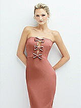 Alt View 1 Thumbnail - Desert Rose Rhinestone Bow Trimmed Peek-a-Boo Deep-V Maxi Dress with Pencil Skirt