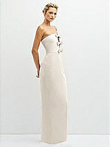 Side View Thumbnail - Ivory Rhinestone Bow Trimmed Peek-a-Boo Deep-V Maxi Dress with Pencil Skirt