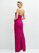 Rear View Thumbnail - Think Pink Rhinestone Bow Trimmed Peek-a-Boo Deep-V Maxi Dress with Pencil Skirt