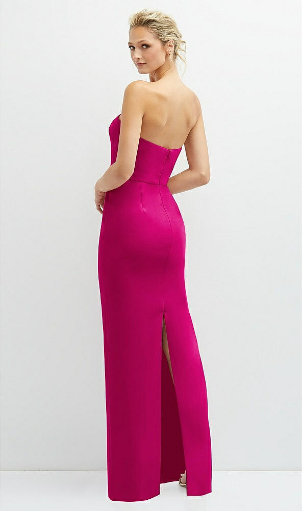 Back View - Think Pink Rhinestone Bow Trimmed Peek-a-Boo Deep-V Maxi Dress with Pencil Skirt