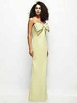 Side View Thumbnail - Butter Yellow Strapless Satin Column Maxi Dress with Oversized Handcrafted Bow