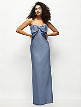 Alt View 1 Thumbnail - Larkspur Blue Strapless Satin Column Maxi Dress with Oversized Handcrafted Bow