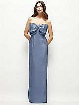 Alt View 2 Thumbnail - Larkspur Blue Strapless Satin Column Maxi Dress with Oversized Handcrafted Bow