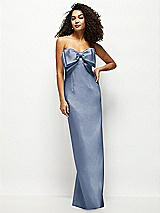 Front View Thumbnail - Larkspur Blue Strapless Satin Column Maxi Dress with Oversized Handcrafted Bow