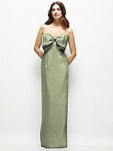 Alt View 2 Thumbnail - Sage Strapless Satin Column Maxi Dress with Oversized Handcrafted Bow