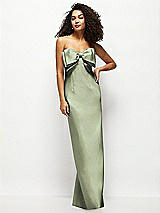 Front View Thumbnail - Sage Strapless Satin Column Maxi Dress with Oversized Handcrafted Bow