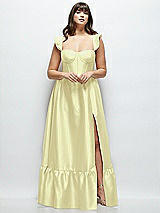 Alt View 1 Thumbnail - Butter Yellow Satin Corset Maxi Dress with Ruffle Straps & Skirt